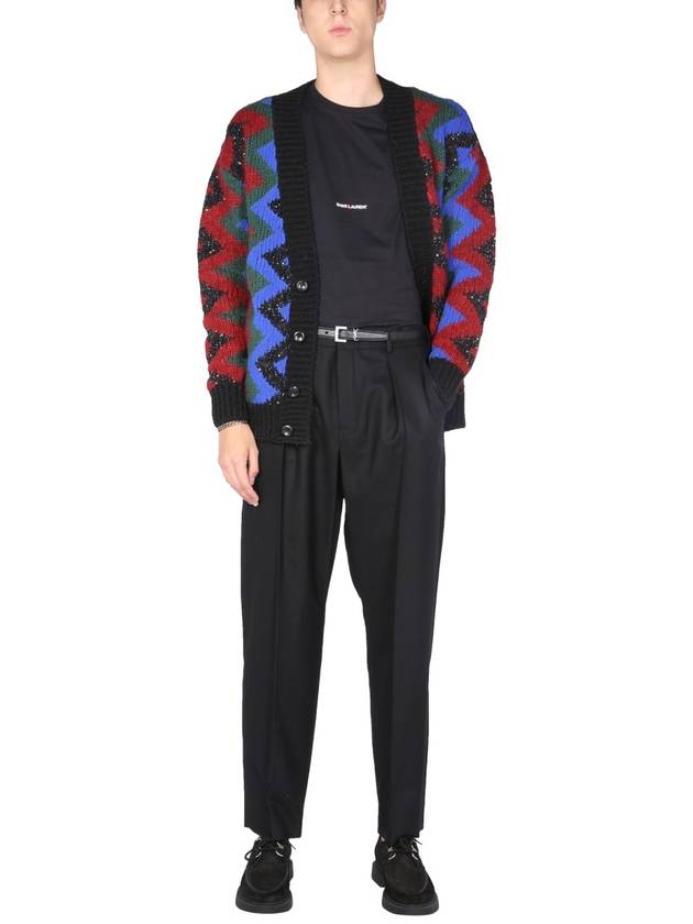 Saint Laurent Men's Wool Blend Jacquard Cardigan