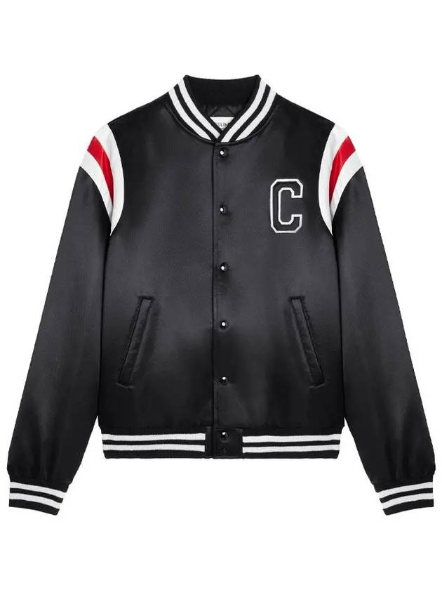 CELINE Men's Logo Patch Satin Bomber Jacket Black