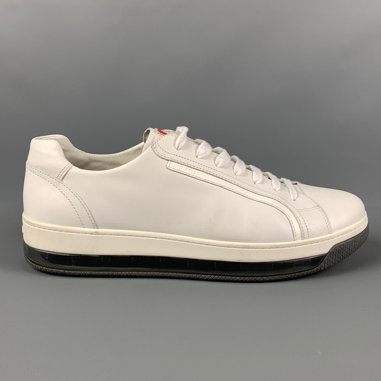 PRADA Size 11.5 White Leather Lace Up Sneakers