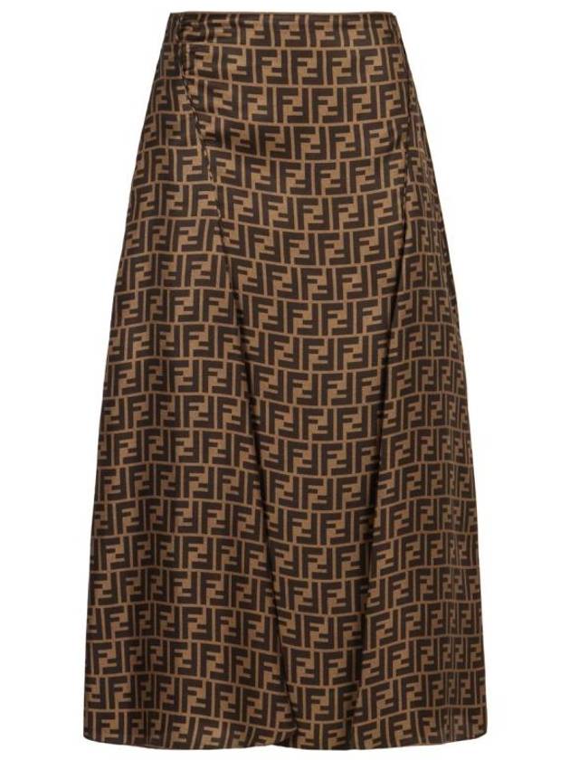 Fendi FF Motif Silk Twill A-line Skirt Brown