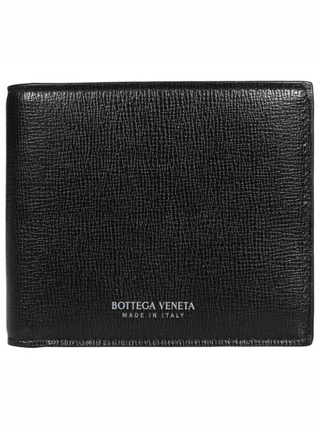 Bottega Veneta Logo Leather Half Wallet Black