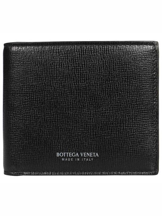 Bottega Veneta Logo Leather Half Wallet Black