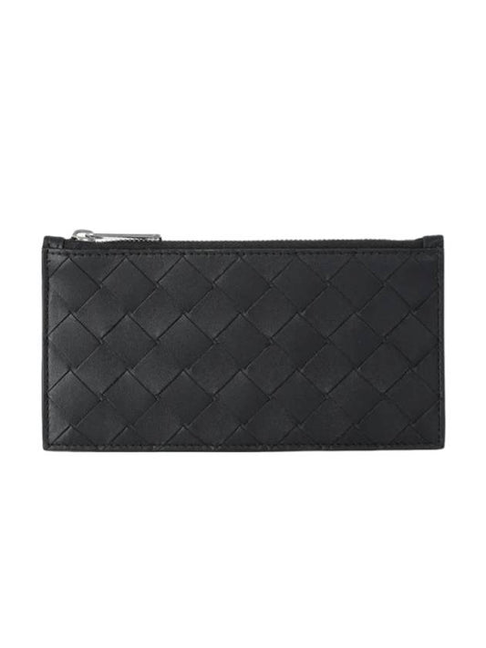 Bottega Veneta Intrecciato Zipper Card Wallet Black