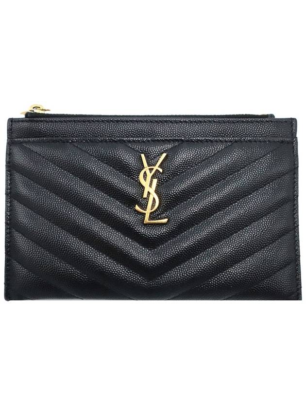 Saint Laurent Saint Laurent 584872 Black Matelasse Monogram Gold Plated Small Bill Pouch