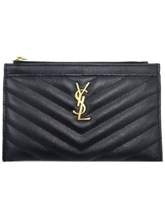 Saint Laurent Saint Laurent 584872 Black Matelasse Monogram Gold Plated Small Bill Pouch