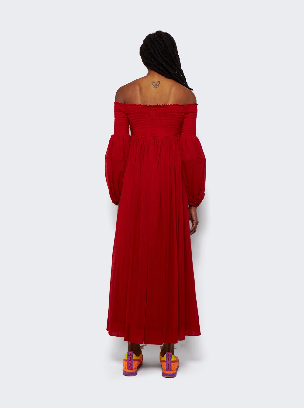 Chloe Off-Shoulder Wool Dress Red