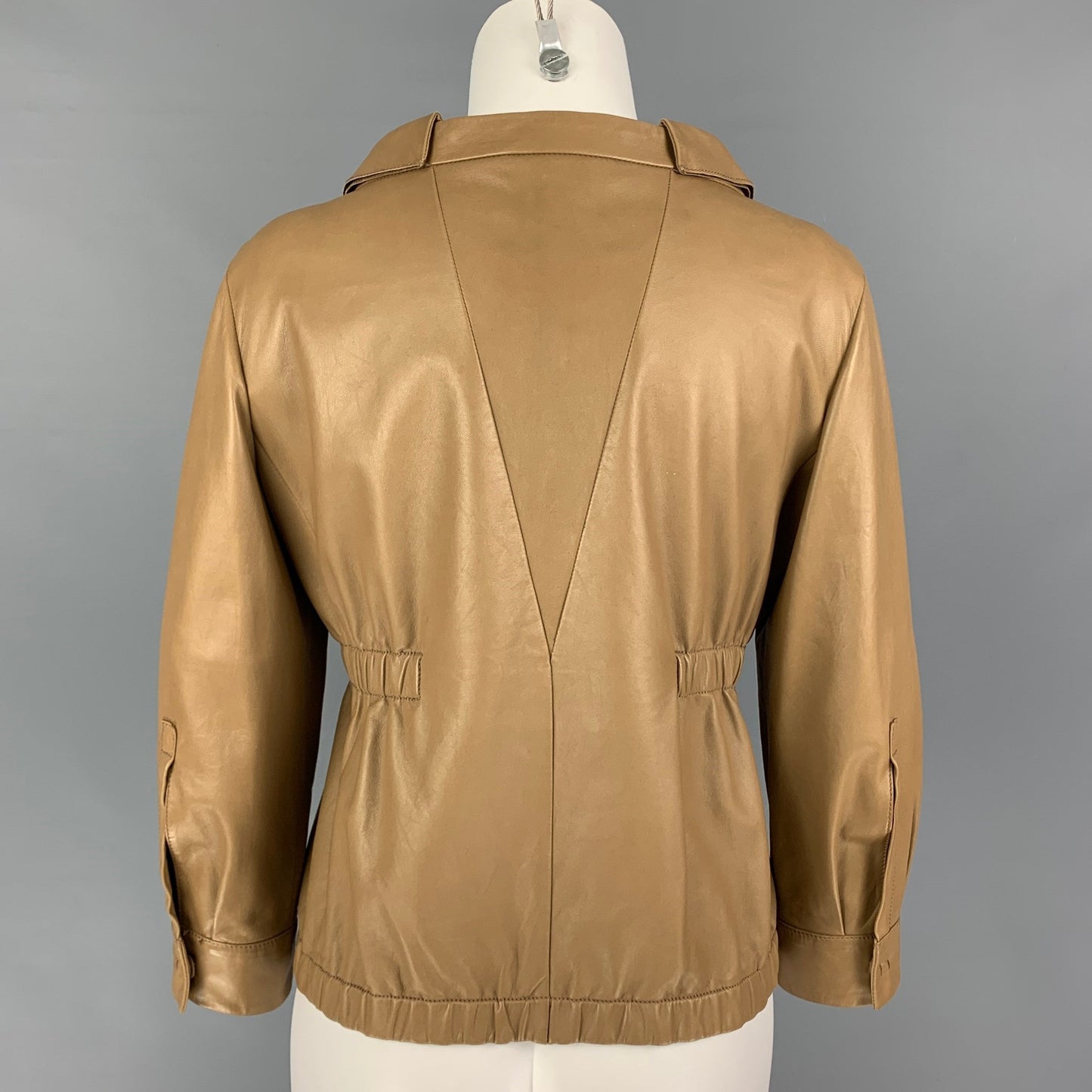 PRADA Size 4 Tan Leather 3/4 Sleeves Jacket