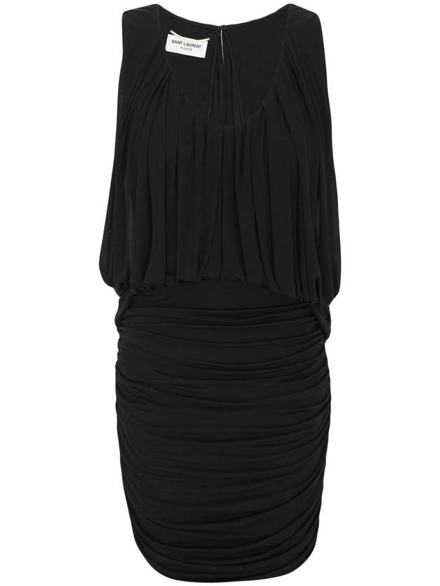 Saint Laurent Women's Draped Sleeveless Jersey Mini Dress Black