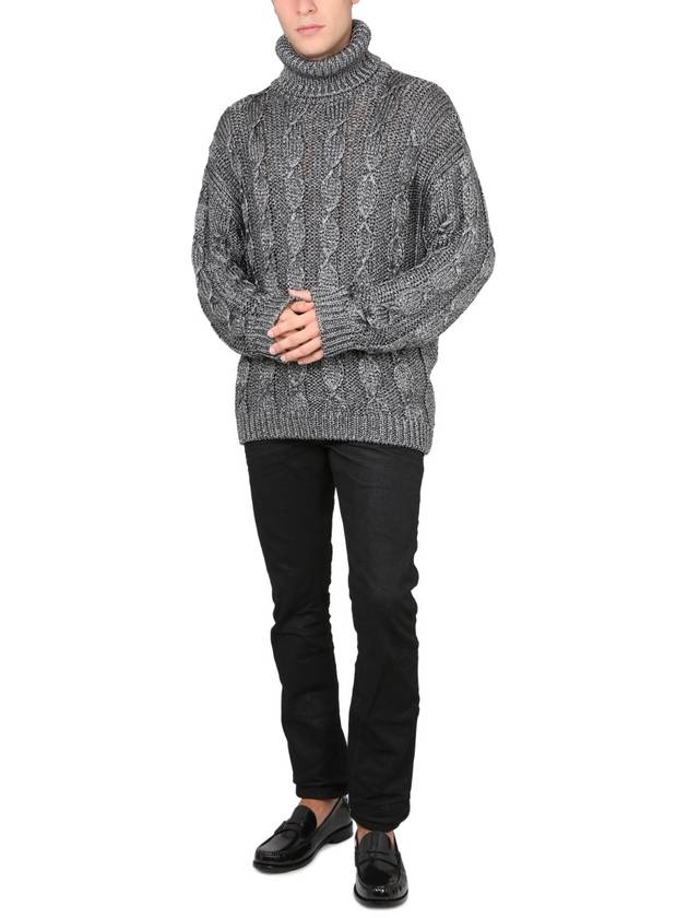 Saint Laurent cable knit turtleneck silver