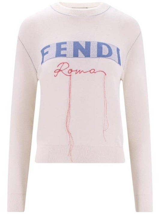 Fendi Logo Cashmere Blend Knit Top White
