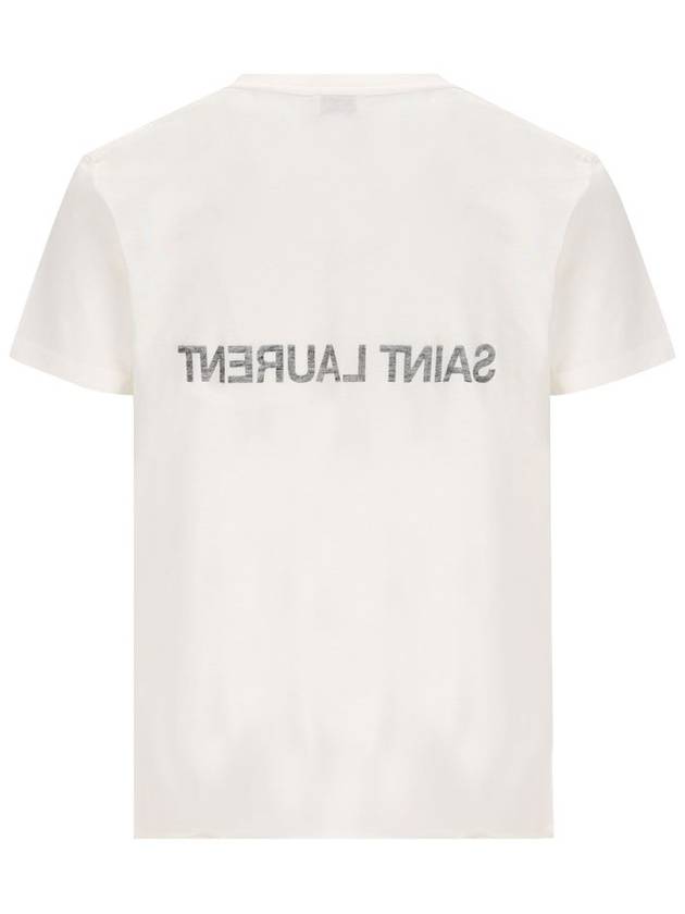Saint Laurent Reverse Logo Print Cotton Short Sleeve T-Shirt White