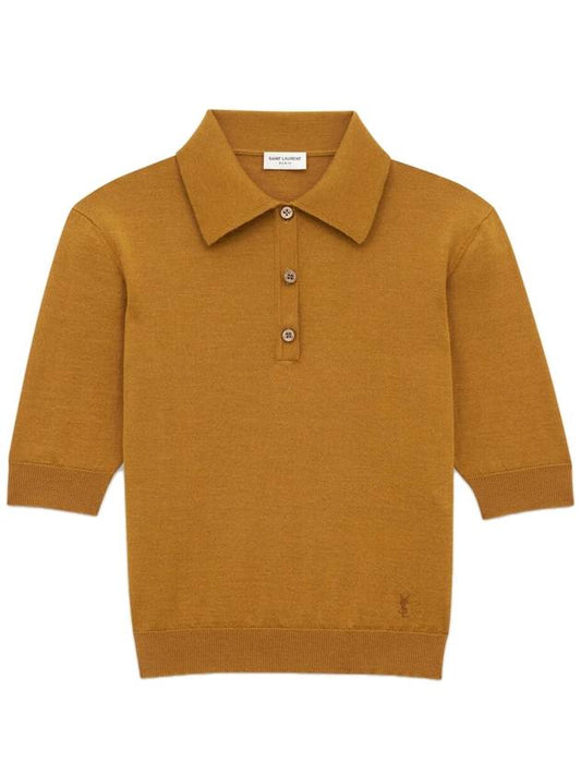Saint Laurent Cassandre Cashmere Polo Shirt Brown
