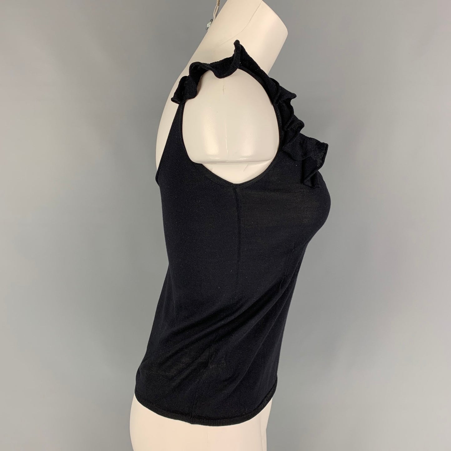 PRADA Size 2 Black Silk Ruffled Camisole Dress Top