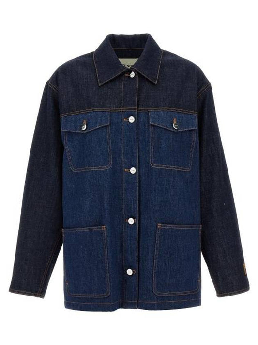 Fendi Two Tone Denim Jacket Blue