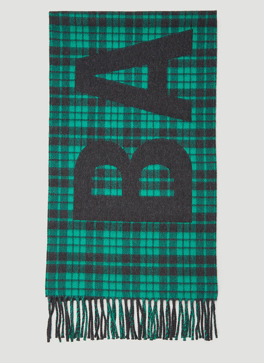 Balenciaga Men Logo Motif Tartan Scarf