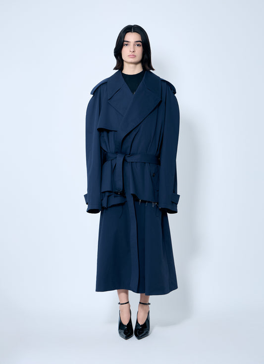 Balenciaga Women Cropped Distressed Hem Trench Coat