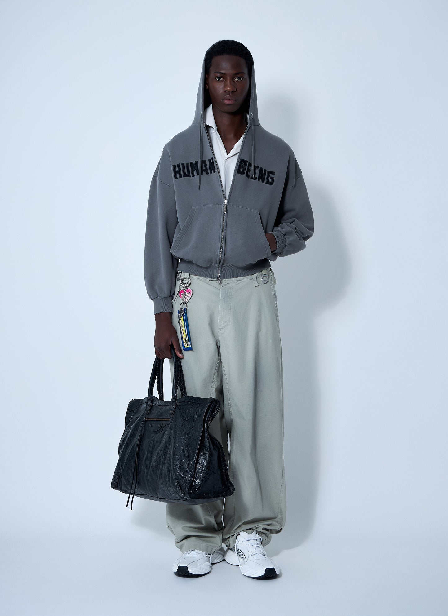 Balenciaga Men Zip-Up Human Being Hooded Sweatshirt