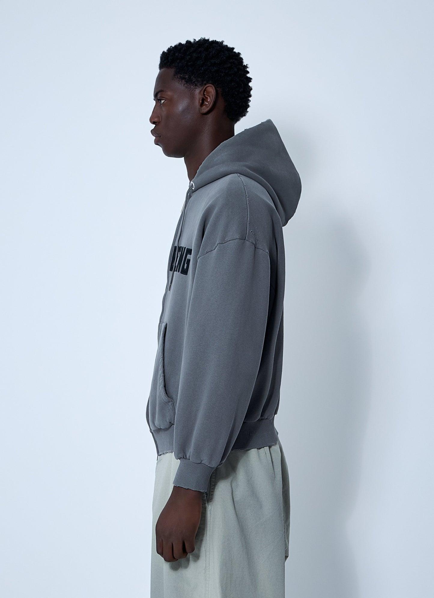 Balenciaga Men Zip-Up Human Being Hooded Sweatshirt