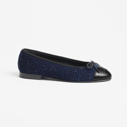 CHANEL ballet flats navy blue black tweed