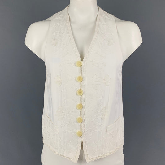 DOLCE & GABBANA Size 42 White Embroidery Cotton Buttoned Vest