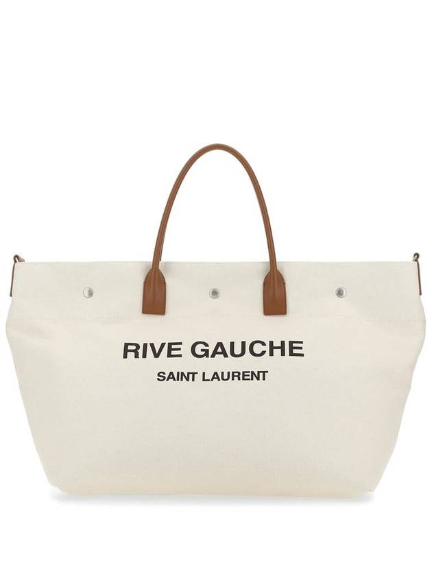 Saint Laurent Rive Gauche Canvas Tote Bag Ivory Brown