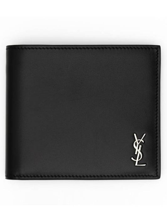 Saint Laurent Tiny Cassandre East West Wallet in Matte Leather Black