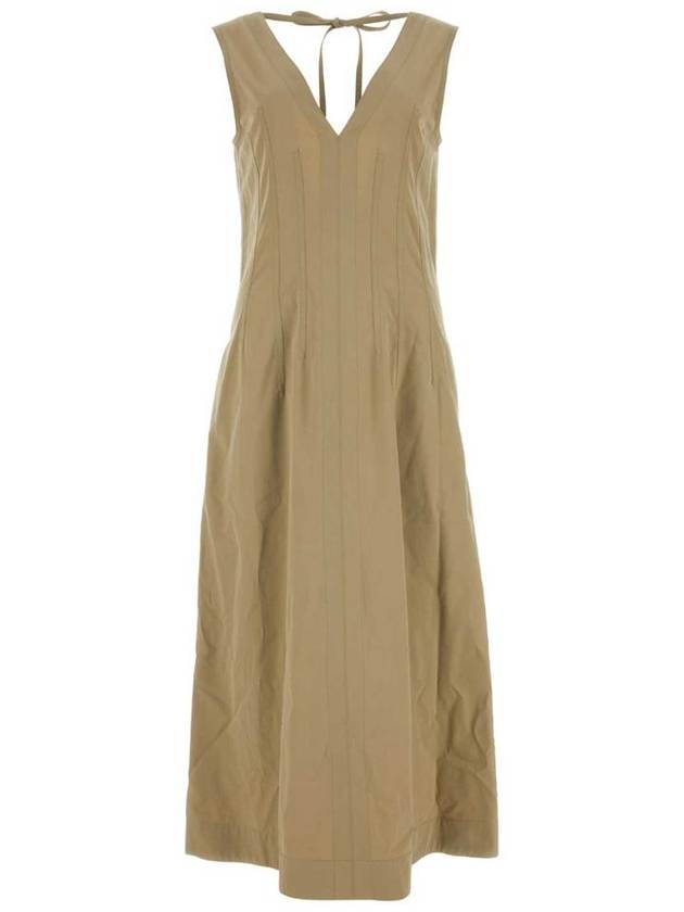 Bottega Veneta V-neck Open Back Maxi Long Dress Beige