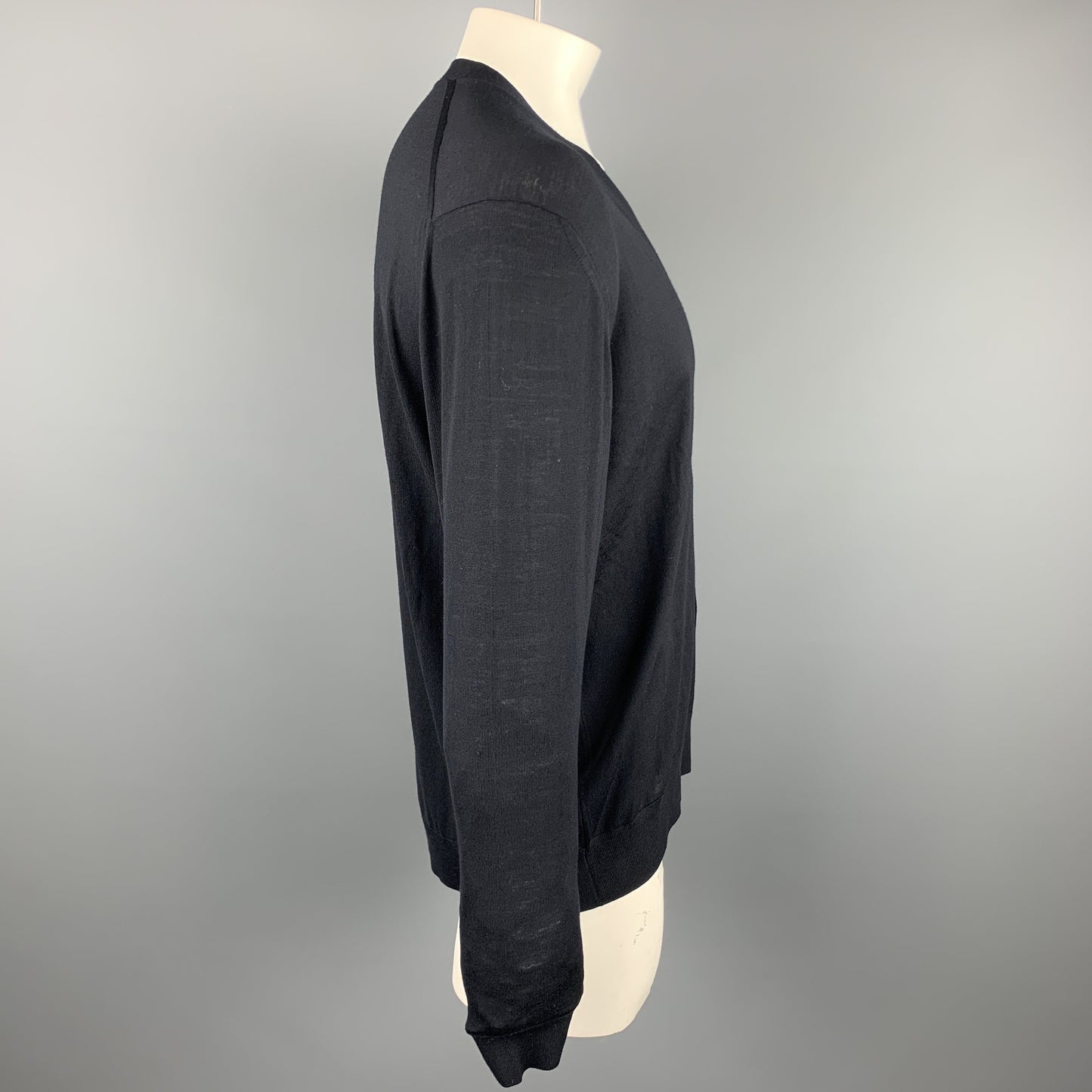 PRADA Size XL Black Solid Lana Wool Cardigan
