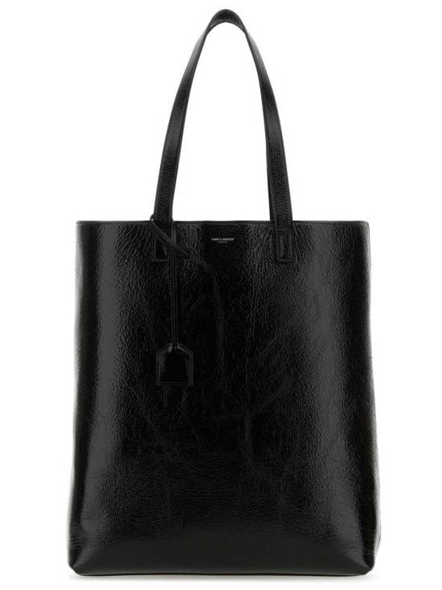 Saint Laurent Bold Coated Crinkle Tote Bag Black
