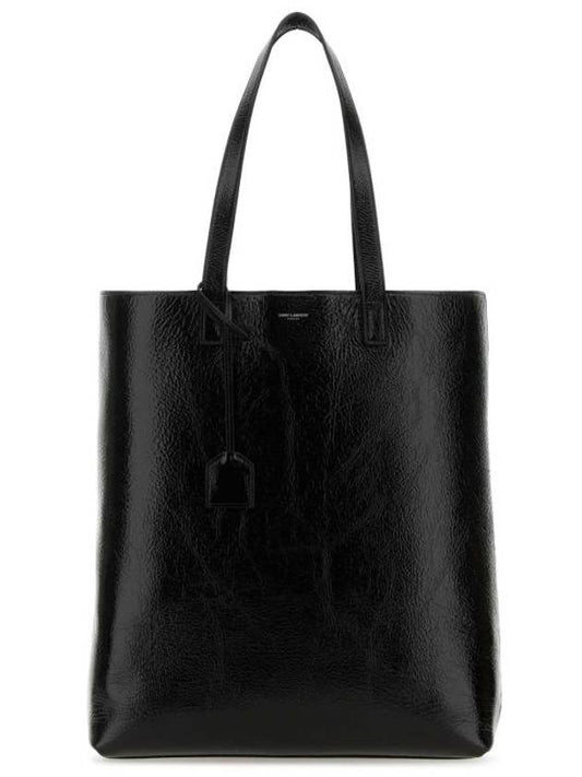 Saint Laurent Bold Coated Crinkle Tote Bag Black