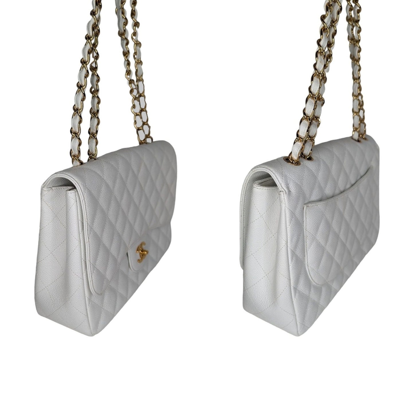 Chanel bag Vintage Classic Quilted Caviar Single White Jumbo Flap