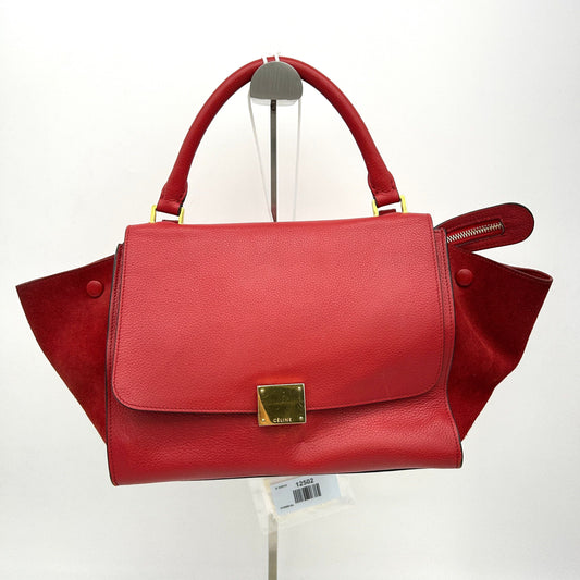 CELINE Drummed Calfskin Suede Large Trapeze Coquelicot LA12502