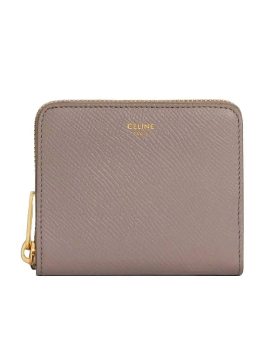 CELINE Small Zip Essential Grained Calfskin Card Wallet Peeble