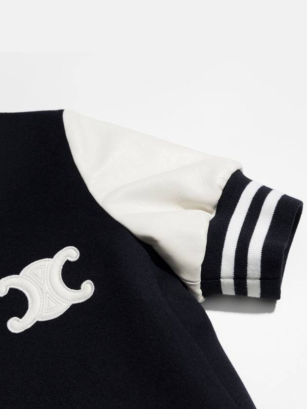 CELINE Varsity Chelsea Cashmere Short Sleeve Jacket Navy