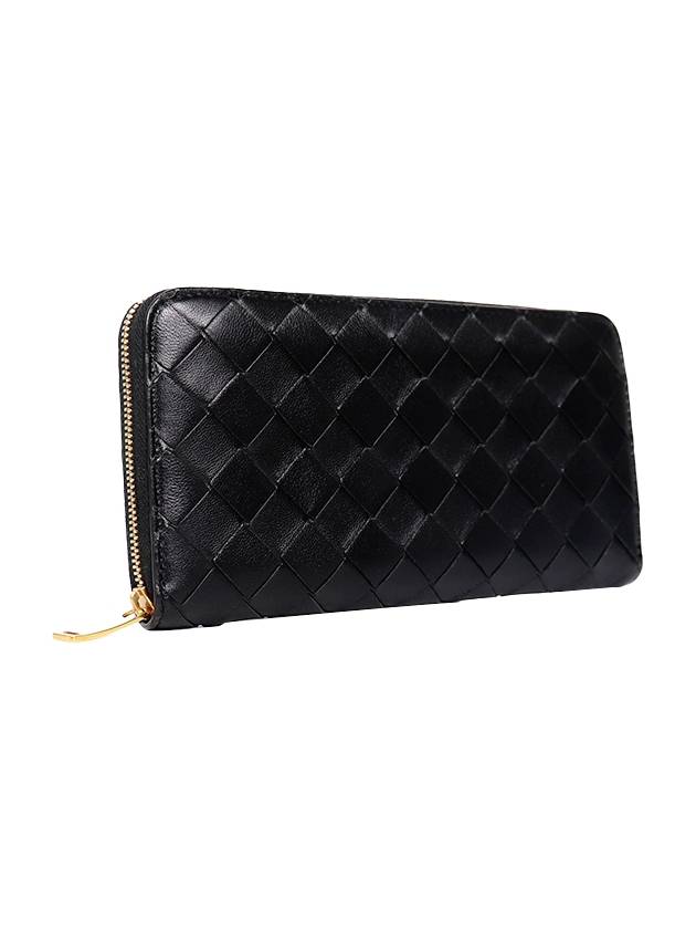 Bottega Veneta Intrecciato Zipper Around Long Wallet Black