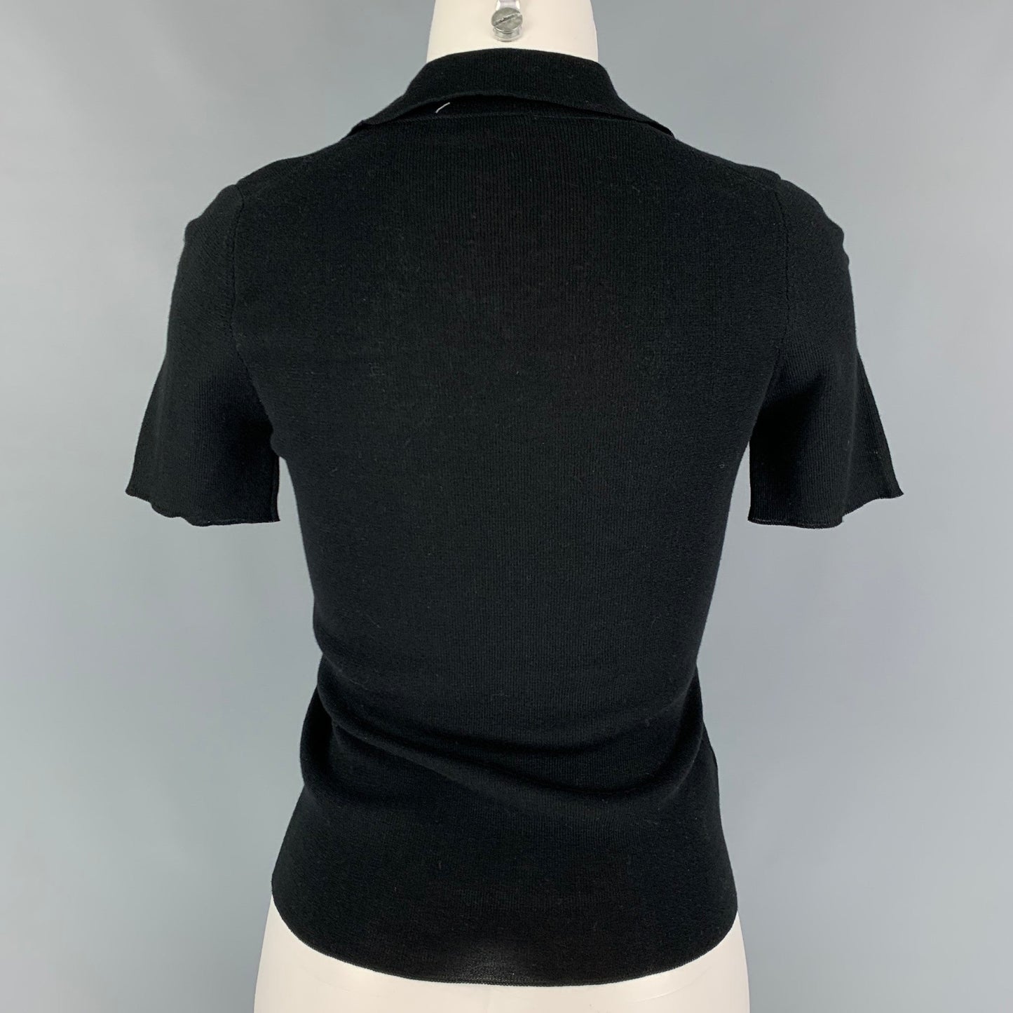 PRADA Size 4 Black Cotton Short Sleeve Blouse