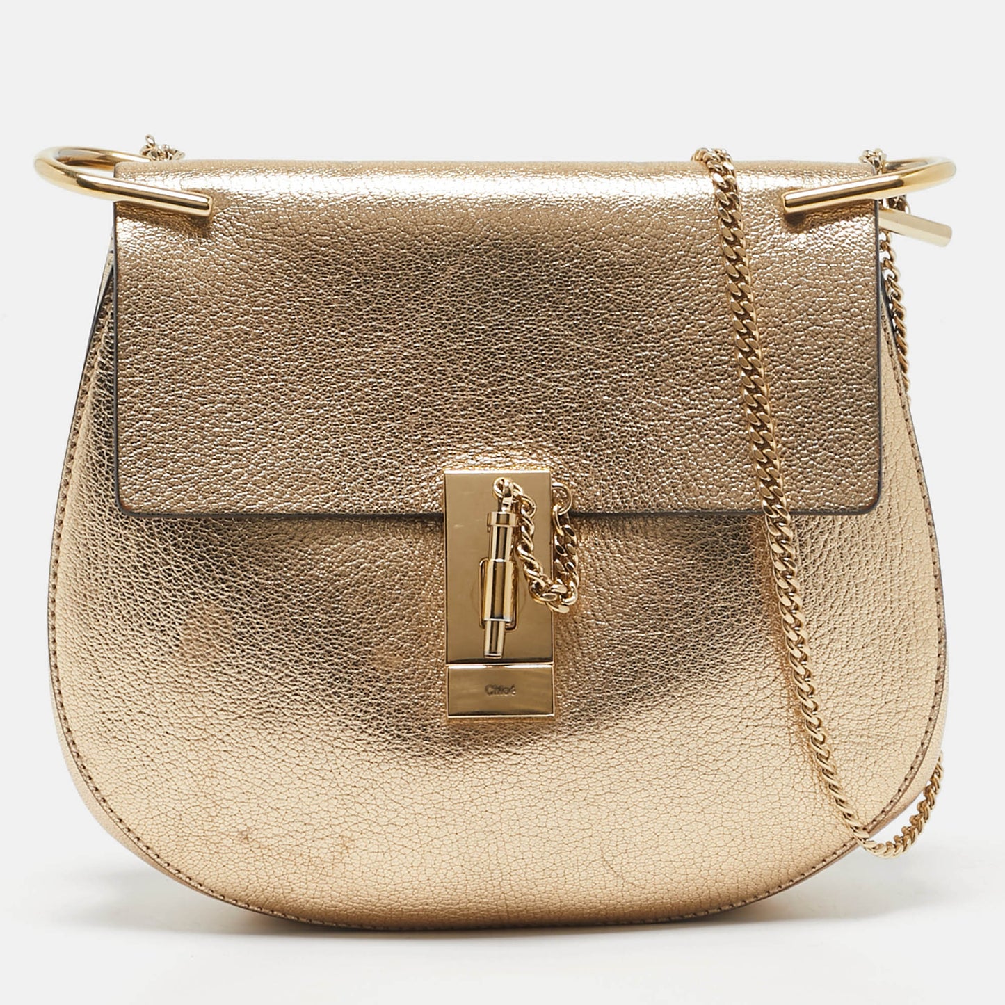 Chloe Gold Leather Medium Drew Shoulder Bag