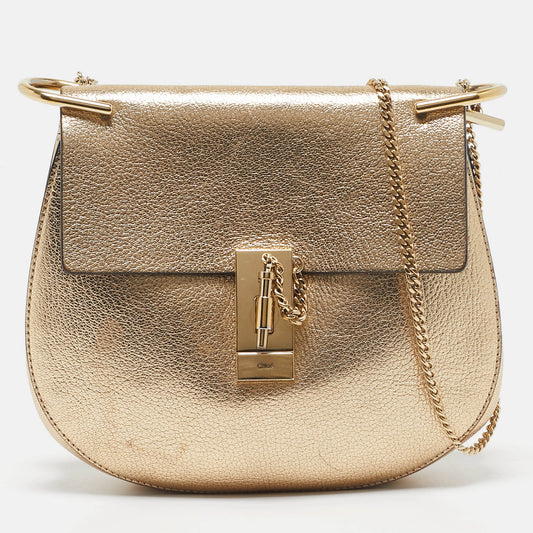 Chloe Gold Leather Medium Drew Shoulder Bag