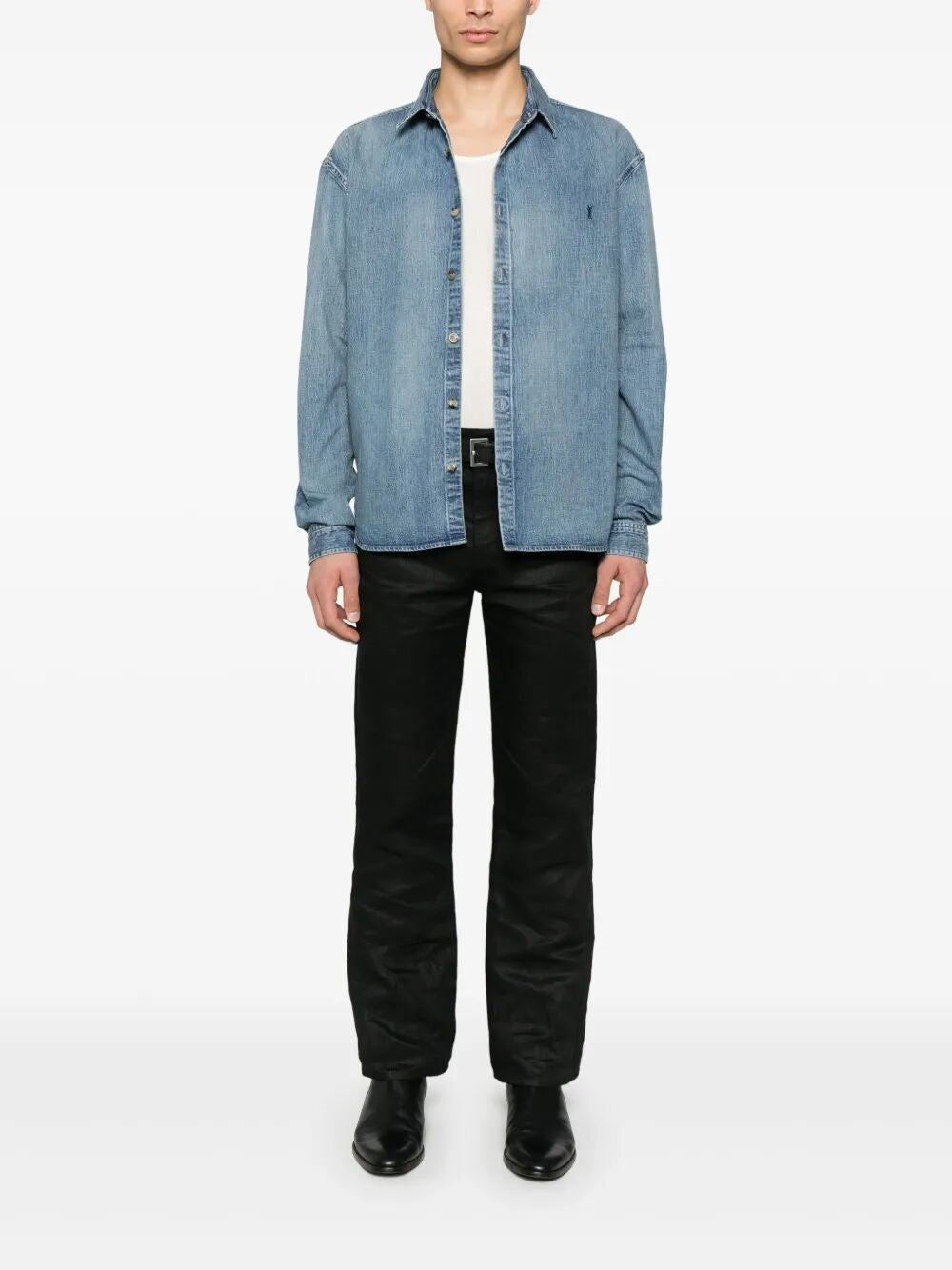 Saint Laurent Men `Cassandre` Shirt In Day Blue Denim