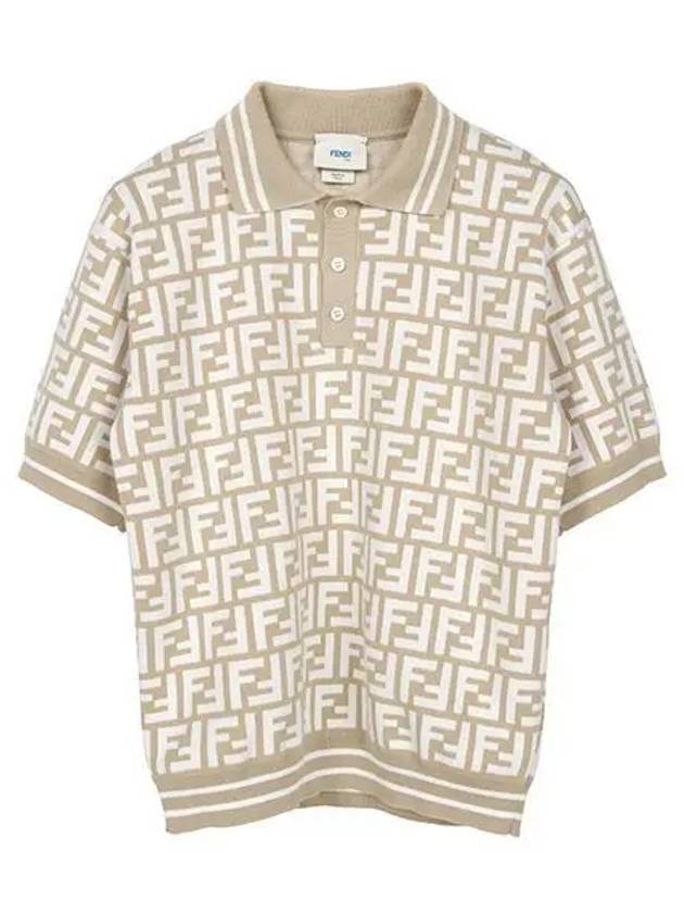 Fendi FF Logo All-Over Polo Shirt Beige