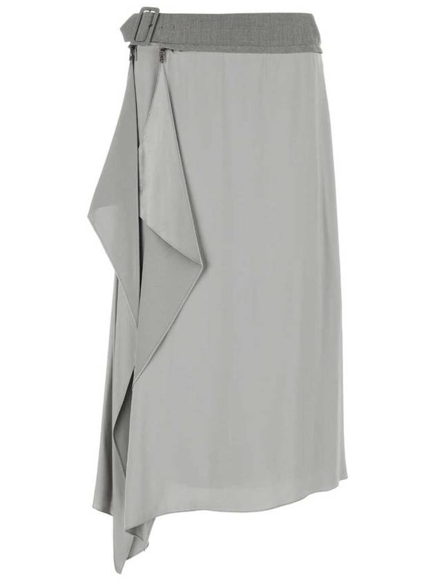 Fendi Satin Midi A-Line Skirt Grey
