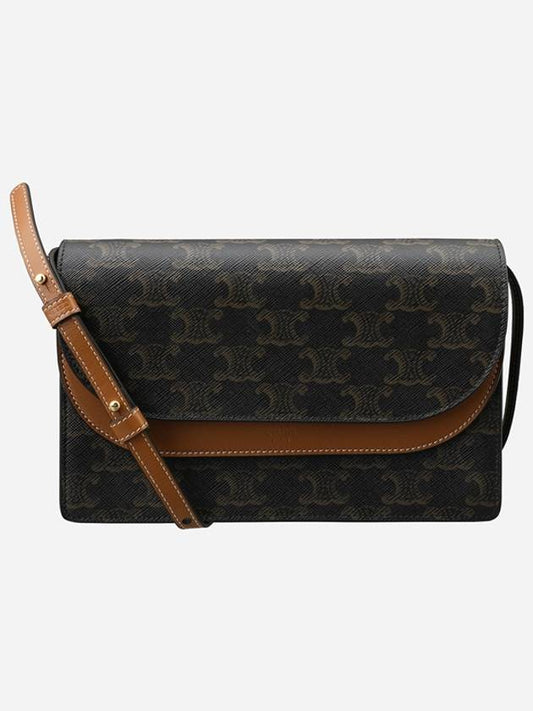 CELINE Triomphe Canvas Calfskin Cross Bag Tan