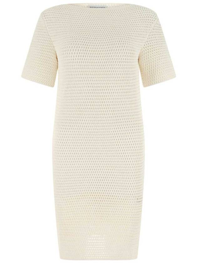Bottega Veneta Women's Crochet Bag Cutout Short Sleeve Midi Dress White