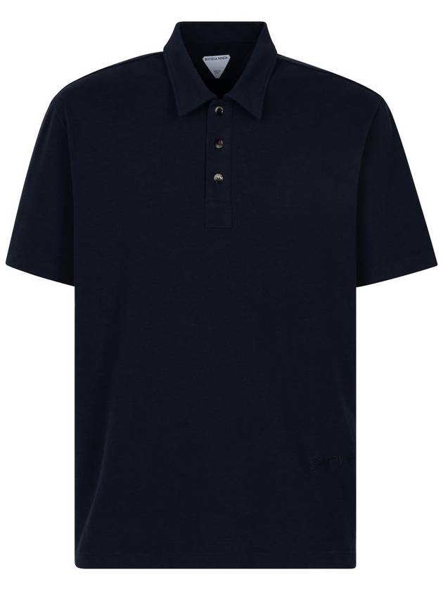 Bottega Veneta Embroidered Logo Polo Shirt Blue