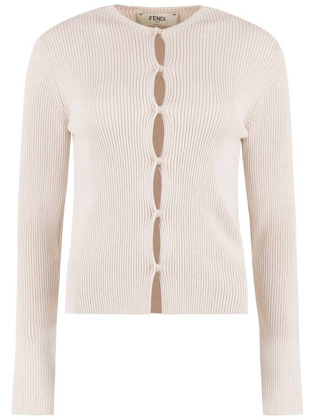 Fendi Cotton Blend Cardigan Beige