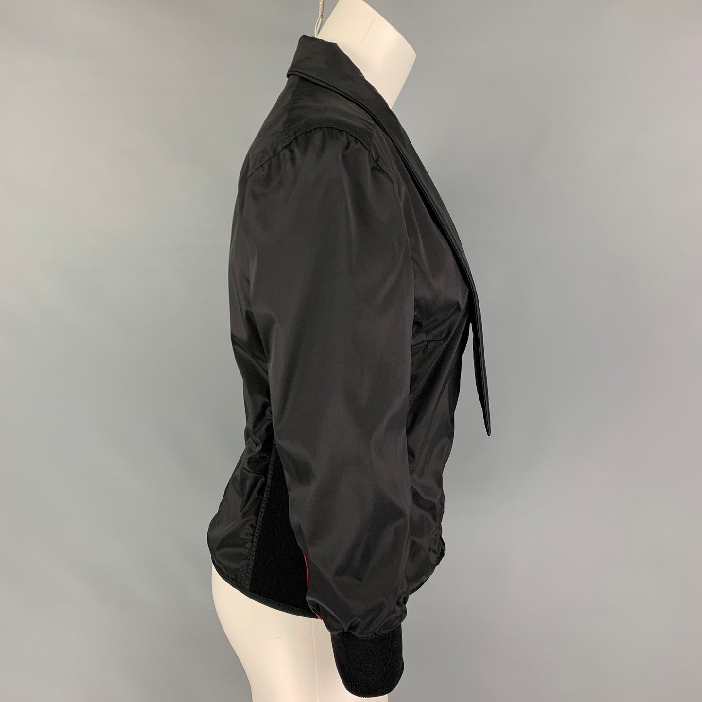 PRADA Size L Black Mixed Fabricd Zip Up Reversible Jacket