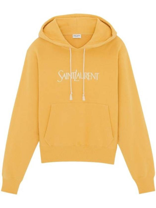 Saint Laurent Logo Print Cotton Hoodie Yellow
