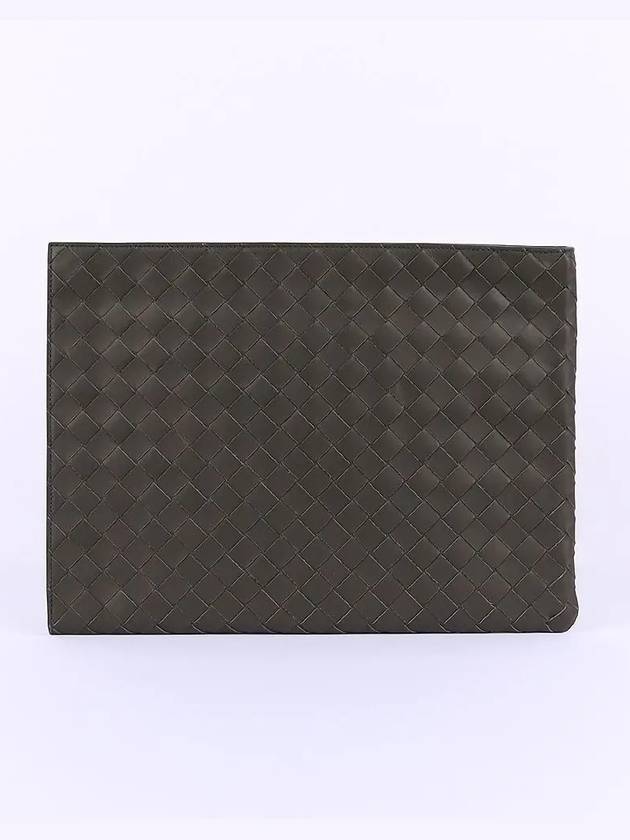 Bottega Veneta Intrecciato Half Zip Clutch Bag Brown