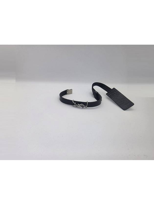 Saint Laurent Monogram Opyum Leather Bracelet Black Silver