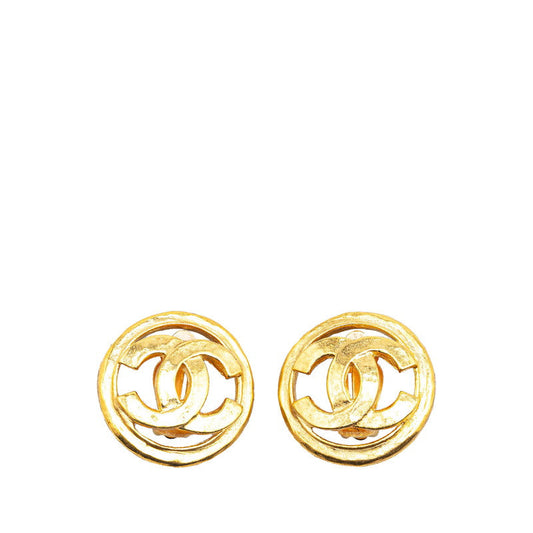 Chanel Vintage Coco Mark Round Earrings Gold